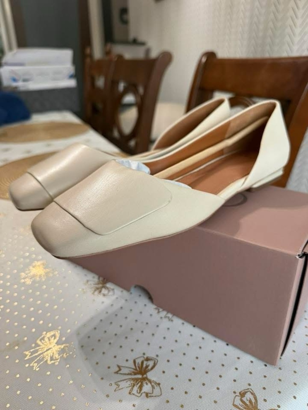 Franco Sarto Cream D'Orsay Loafers with Square Toe